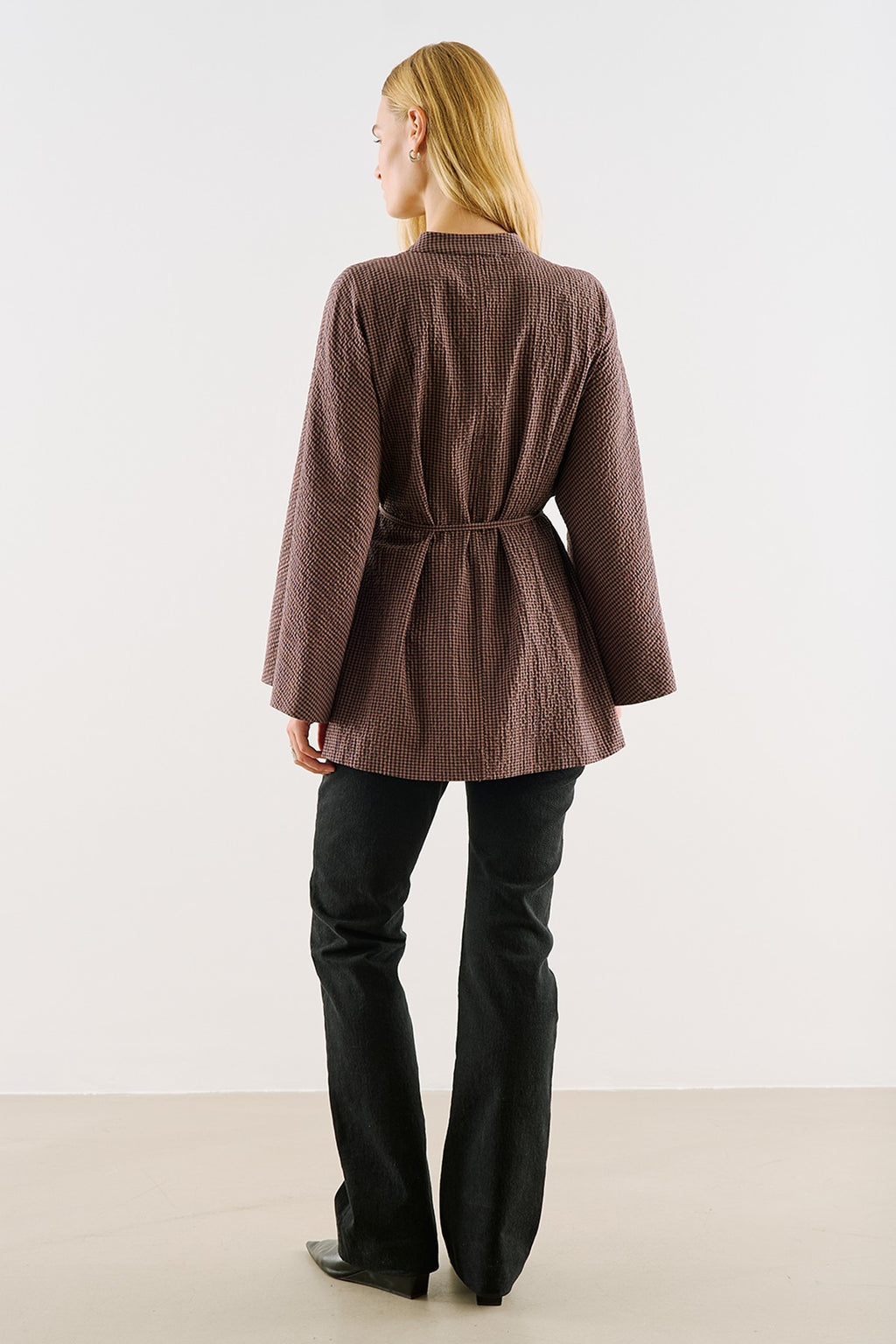 Wide-Sleeve Belted Tunic Brown