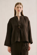 Muslin Wide-Sleeve Blouse Brown