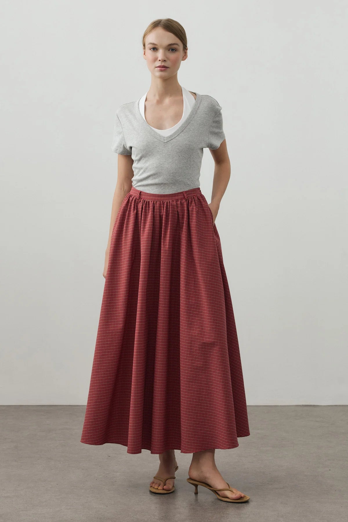 Small Plaid Gathered Skirt Red