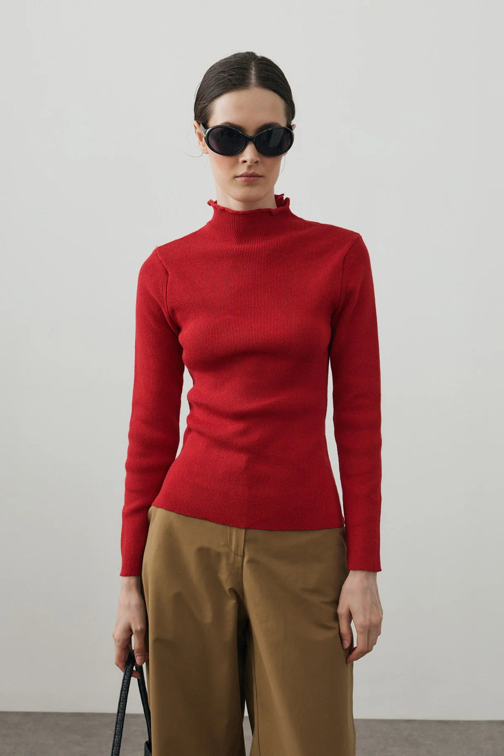 Fine-Ribbed Cotton Knit Bodysuit Red