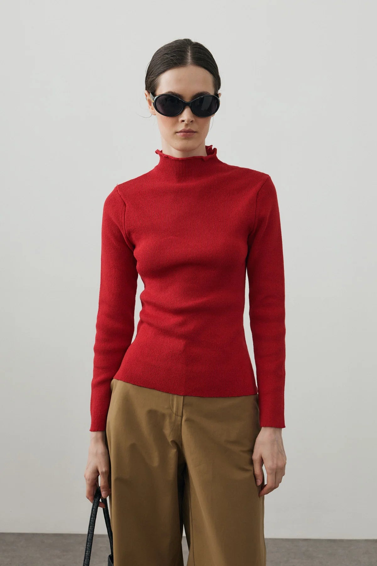 Fine-Ribbed Cotton Knit Bodysuit Red