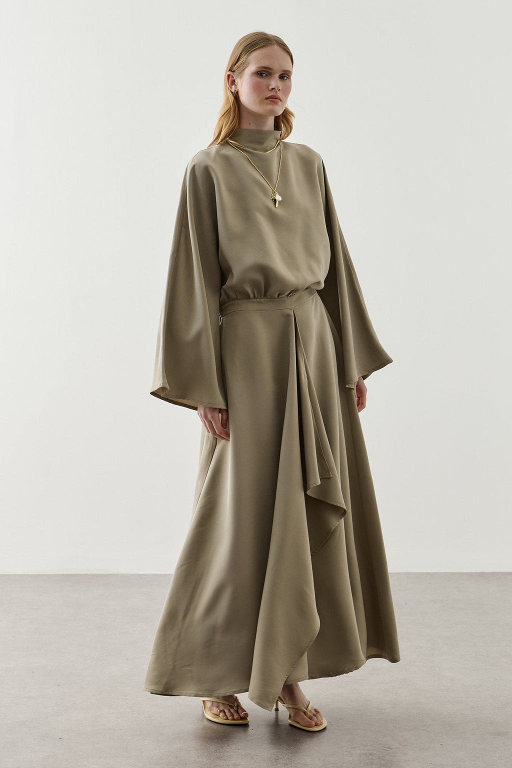Front Panelled Tencel Dress Olive