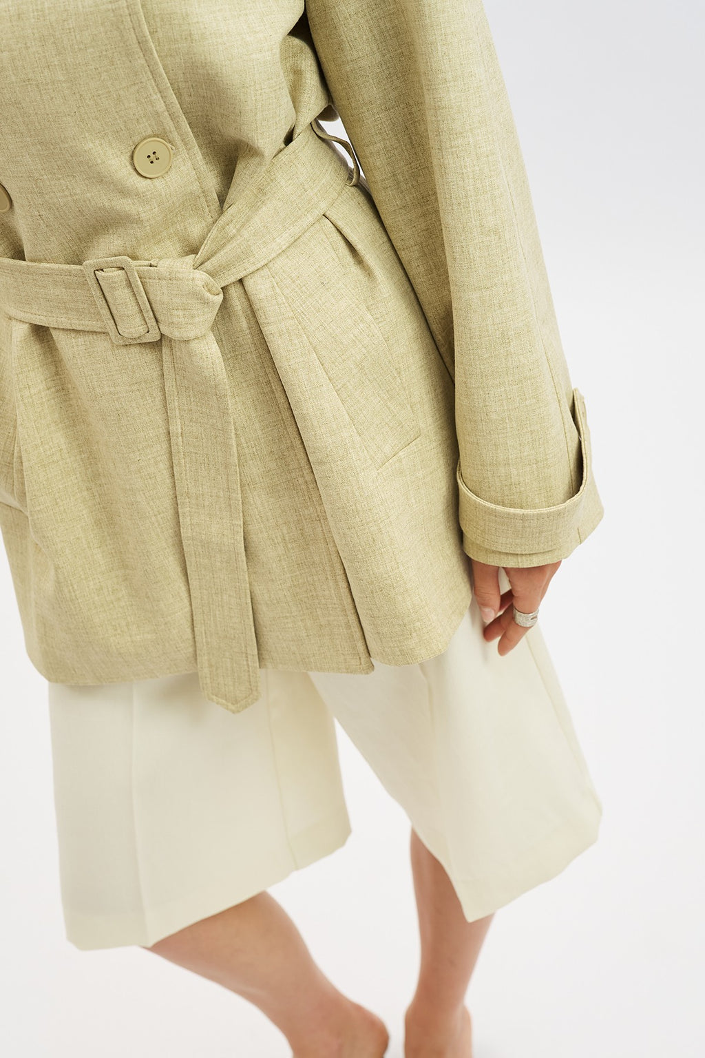 High-Neck Belted Trench Coat Milky Coffee