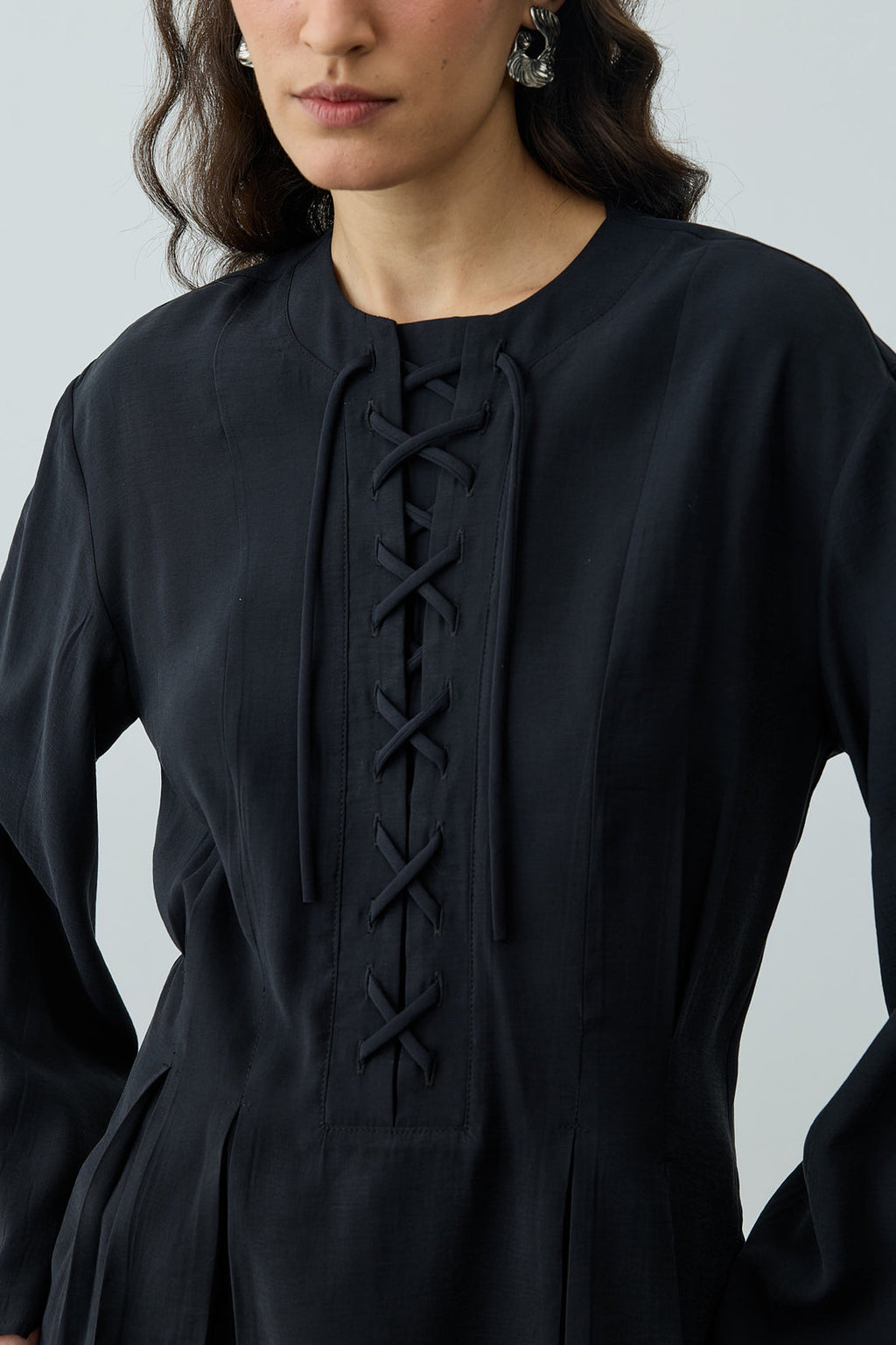 Lace-Up Detail Top Black