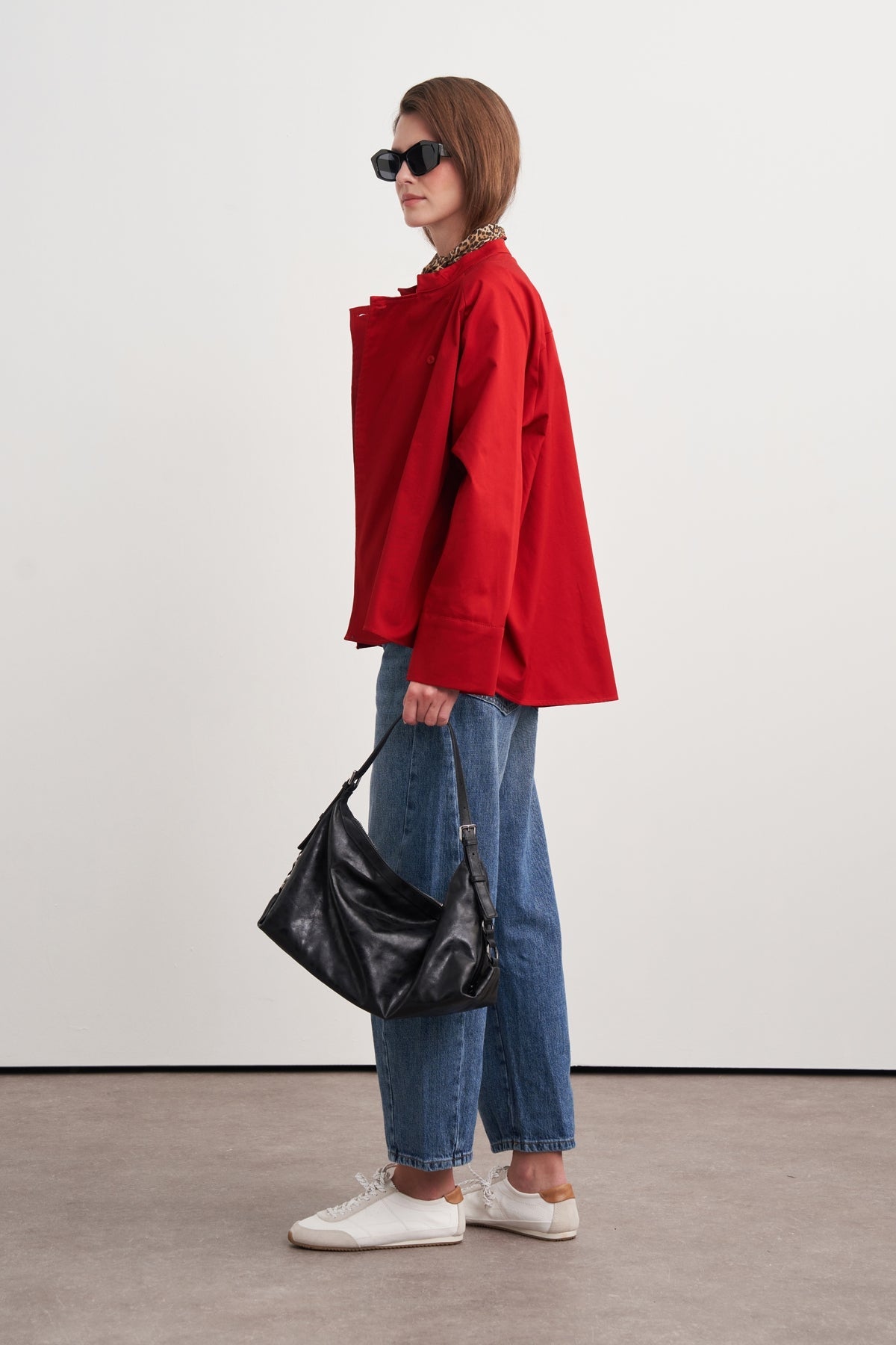 Gabardine Stand-Collar Trench Shirt Red