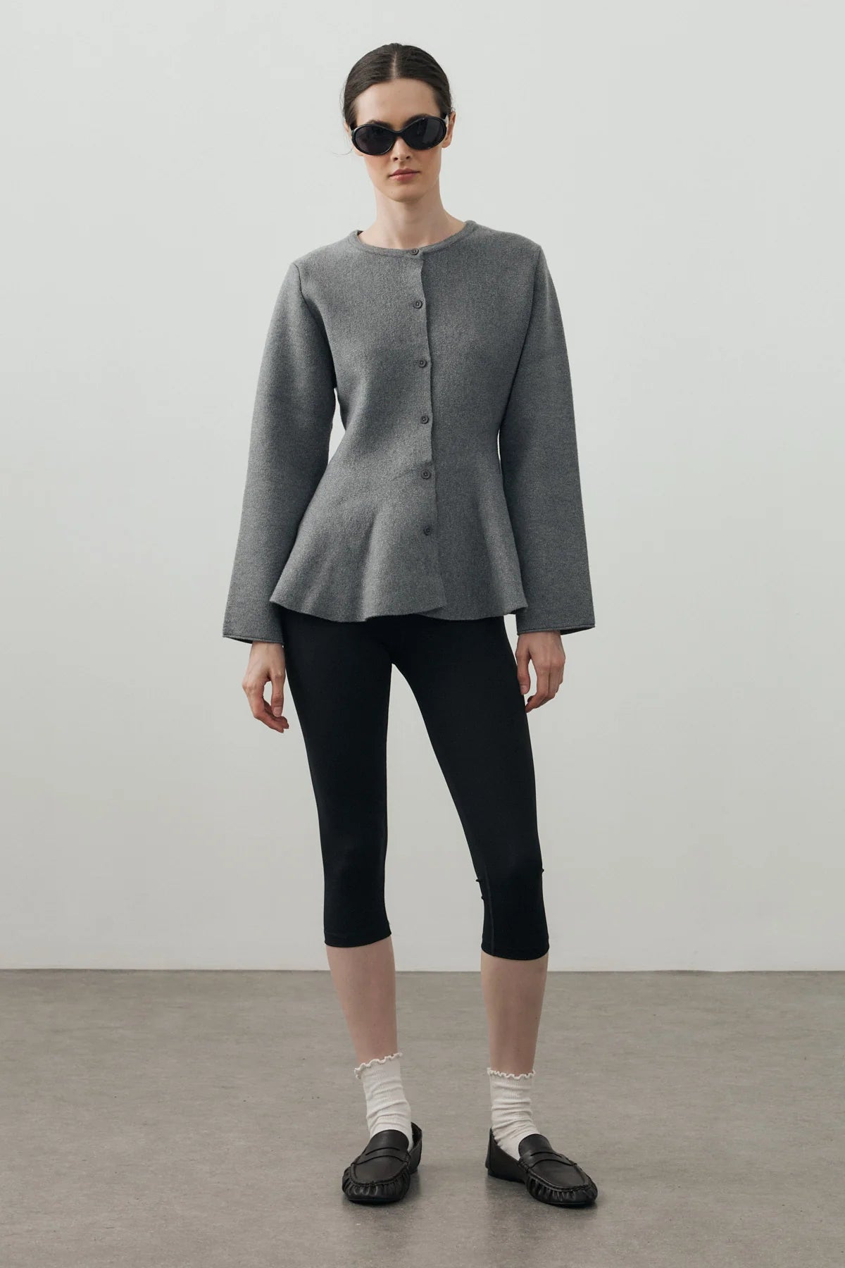 Wavy-Hem Knit Jacket Gray