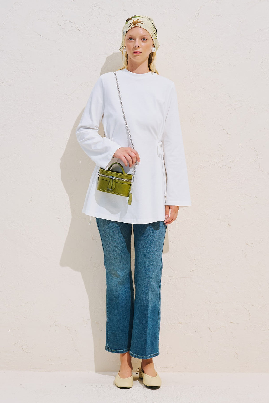 Waist Tie Long Sleeve T-shirt White
