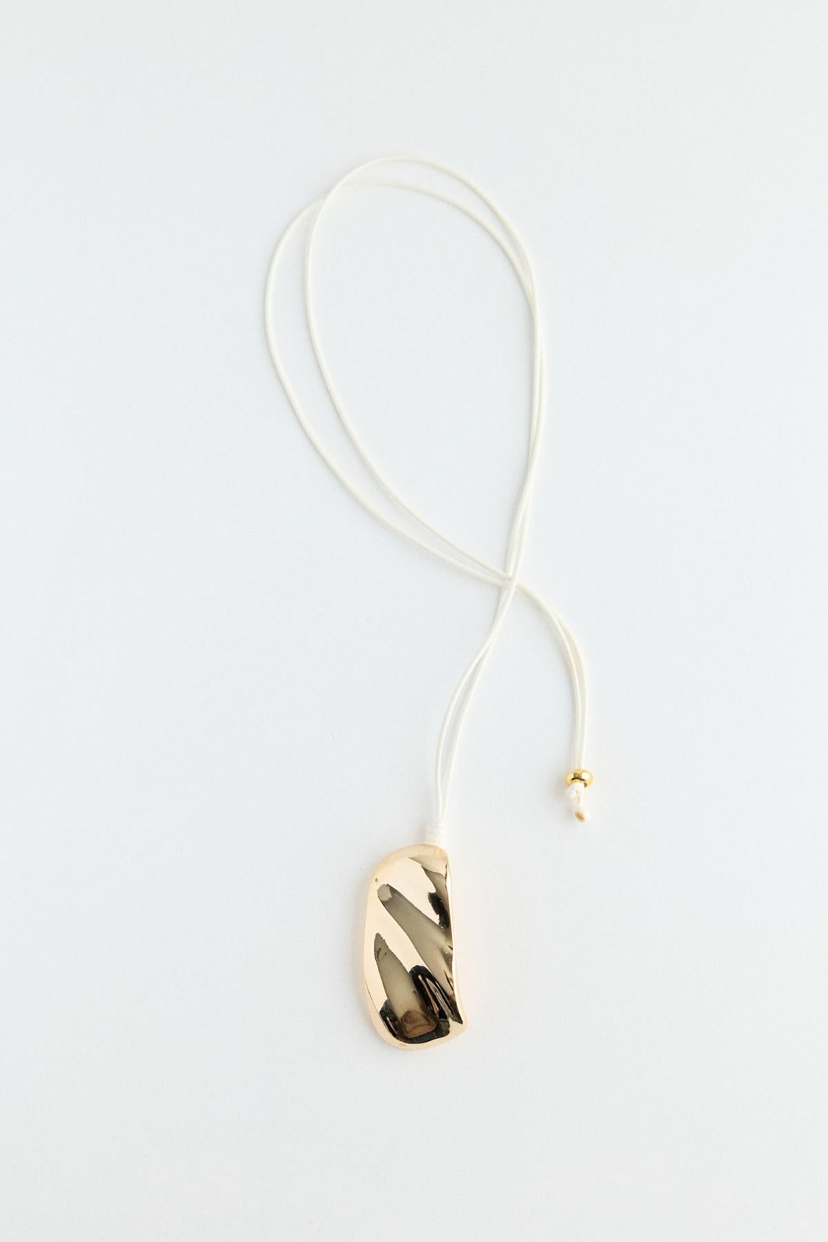Wave-Shaped Gold Metal Pendant Necklace