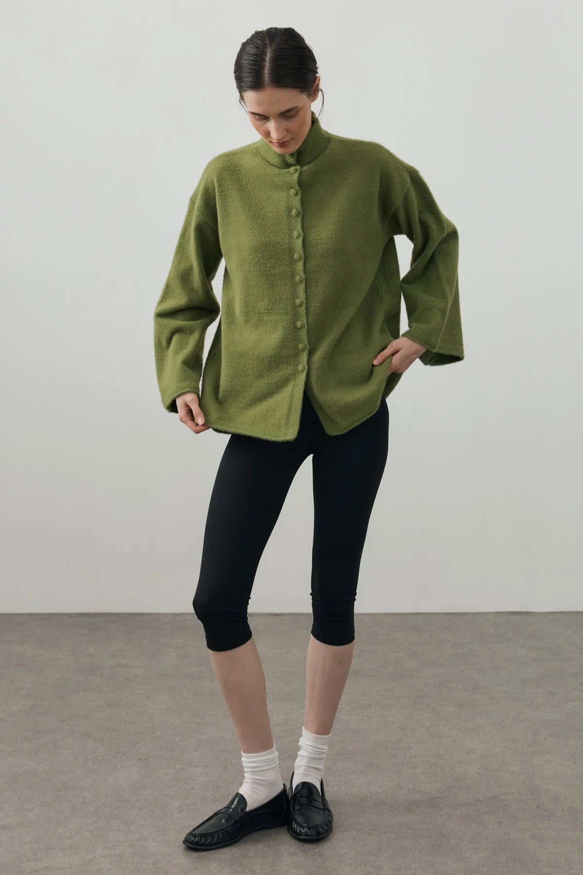 Multi-Button Soft Cardigan Moss