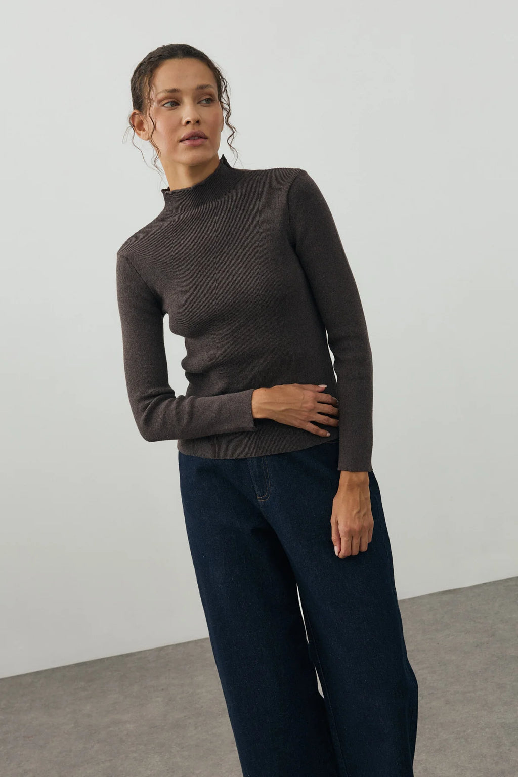 Fine-Ribbed Cotton Knit Bodysuit Brown