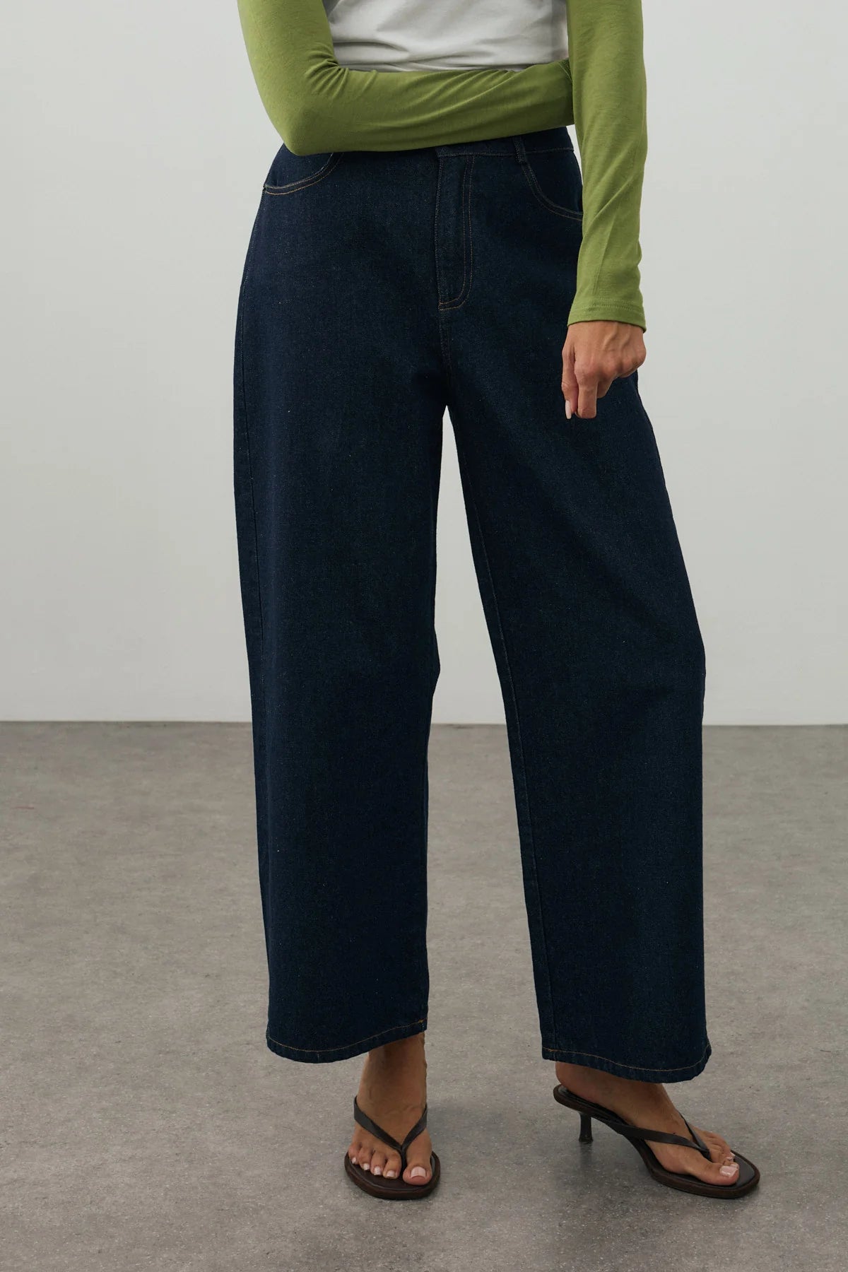 Ankle-Length Relaxed-Fit Denim Pants Dark Blue