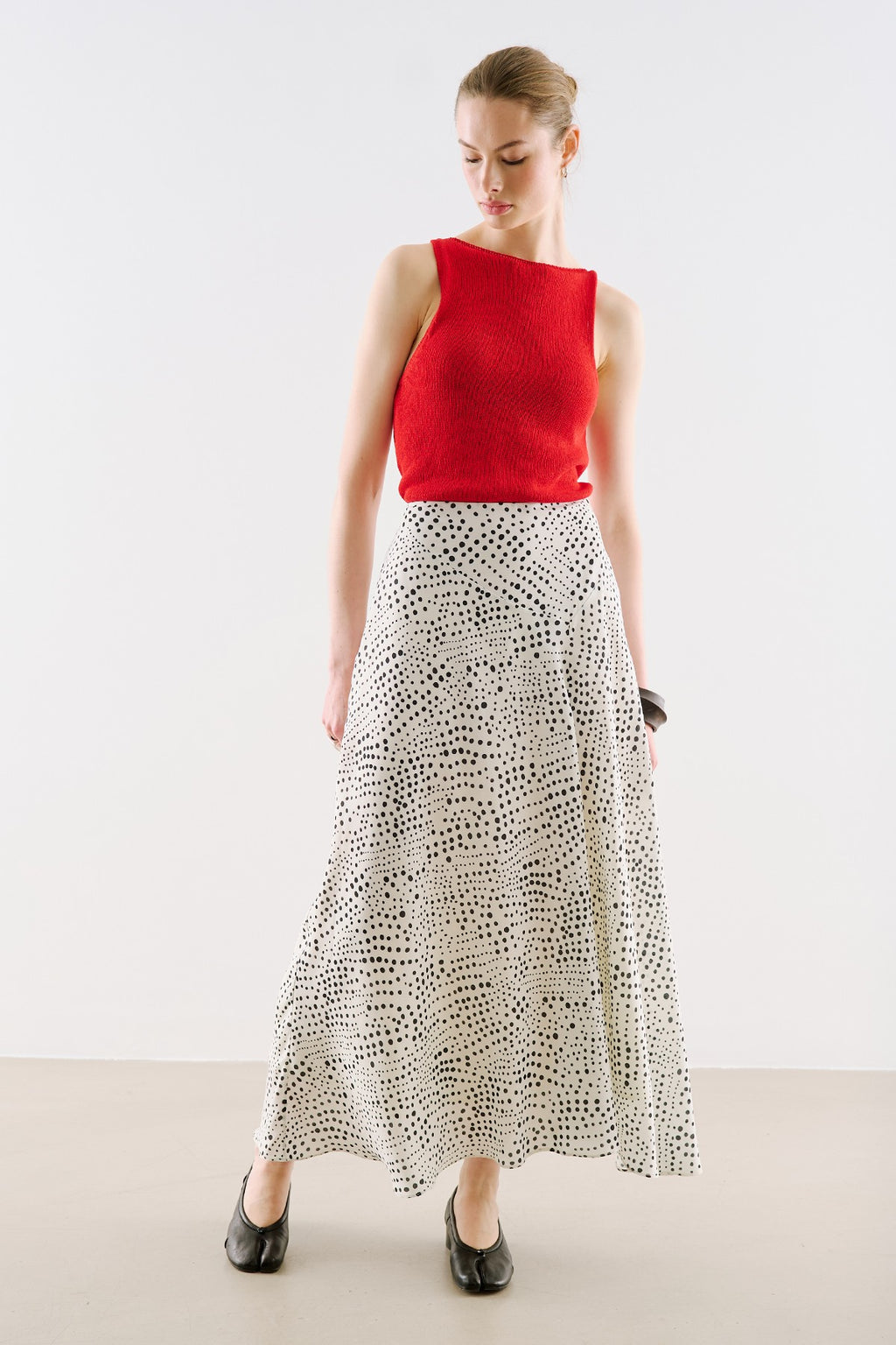 Asymmetric Long Skirt Polka Dot