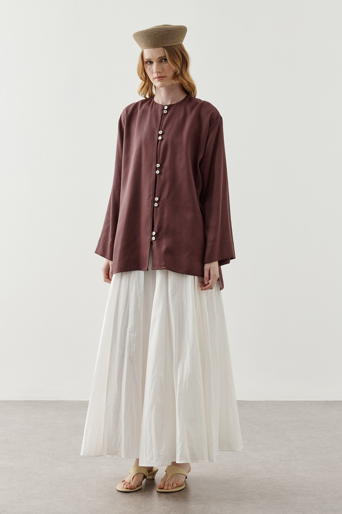 Tencel Tab-Detail Shirt Plum
