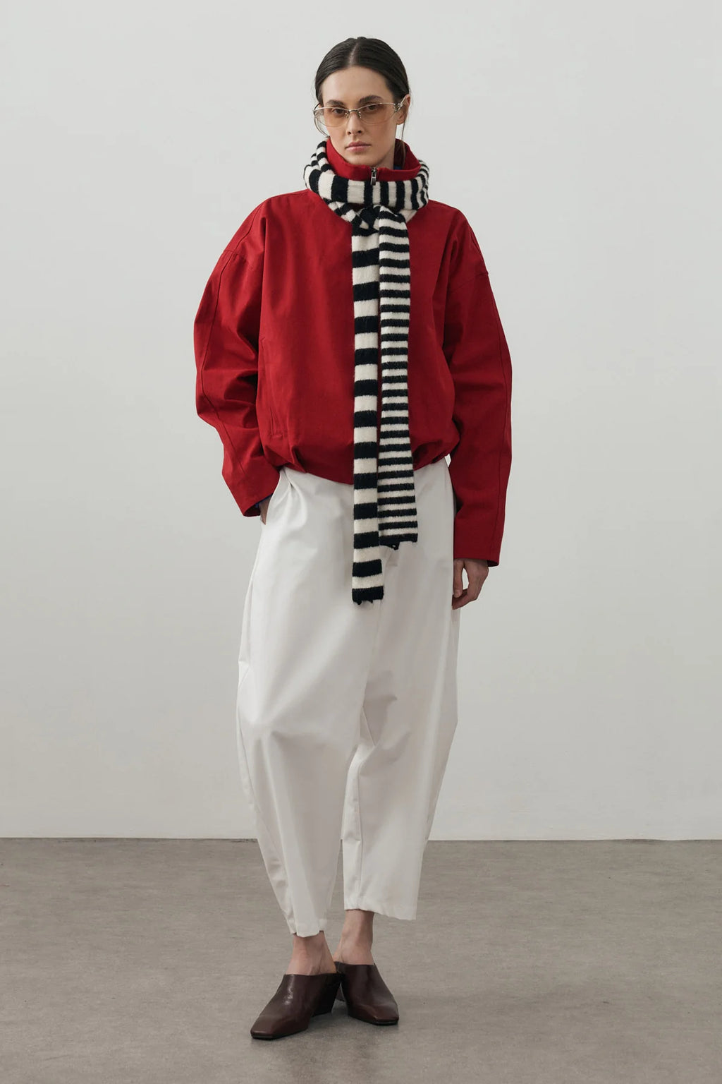 Striped Slim Scarf Black And White