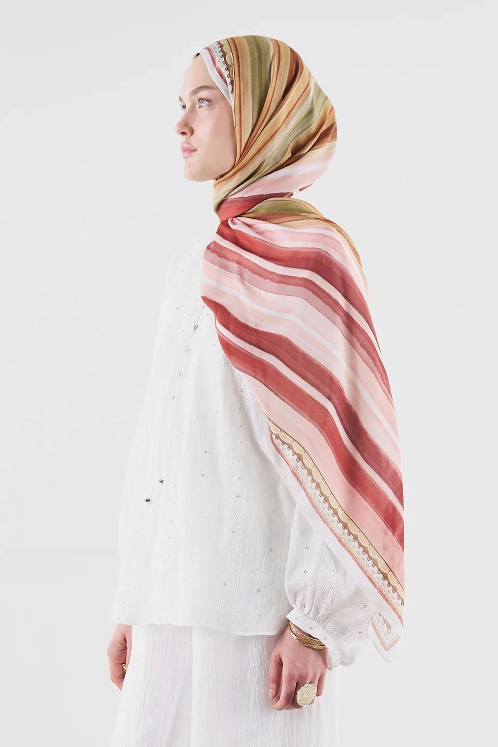 Summer Blocks Ramie Viscose Shawl Brown & Burgundy