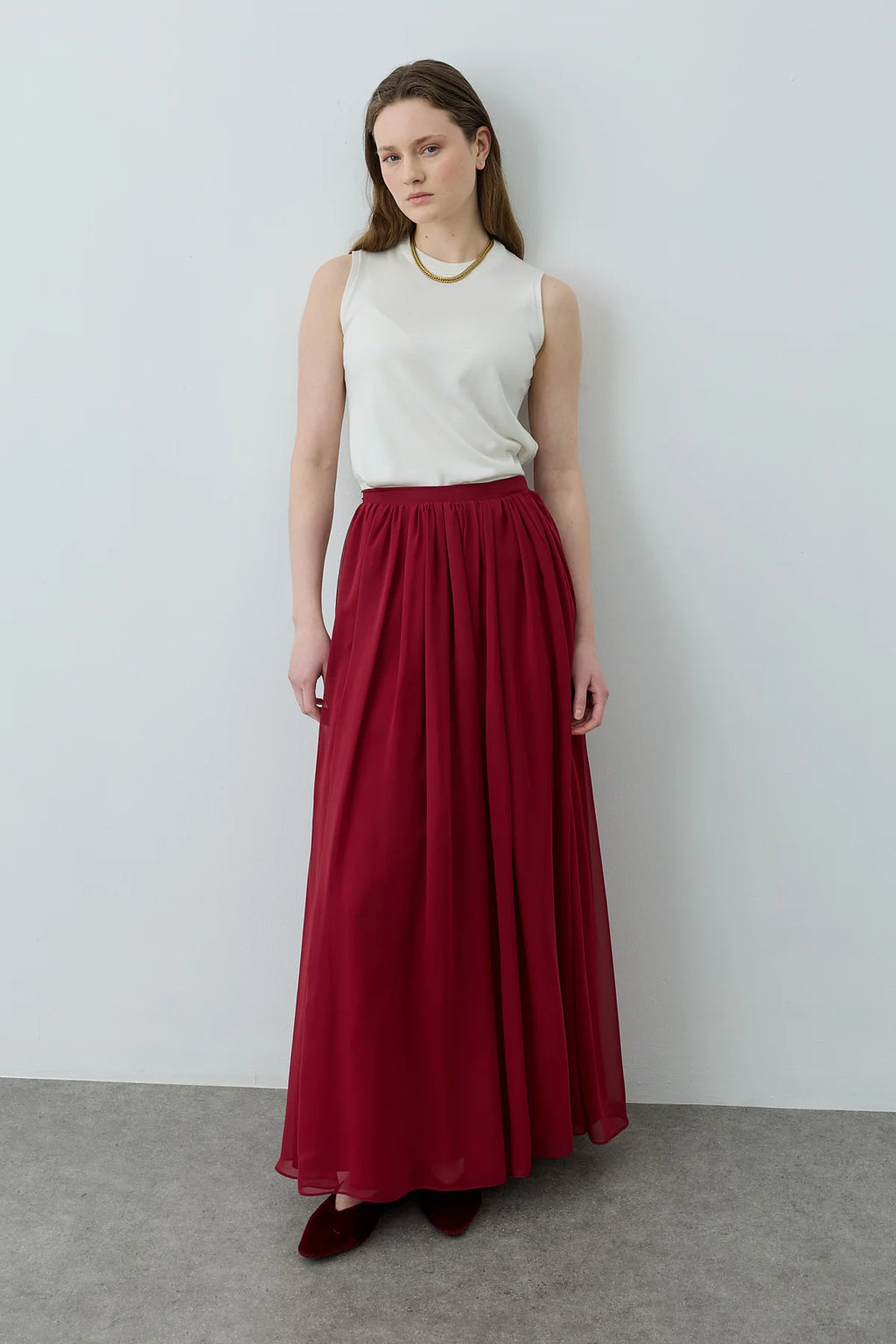 Gathered Draped Maxi Skirt Red