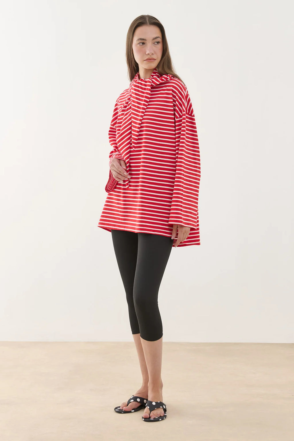 Scarf Striped Long Sleeve Cotton
T-Shirt Red