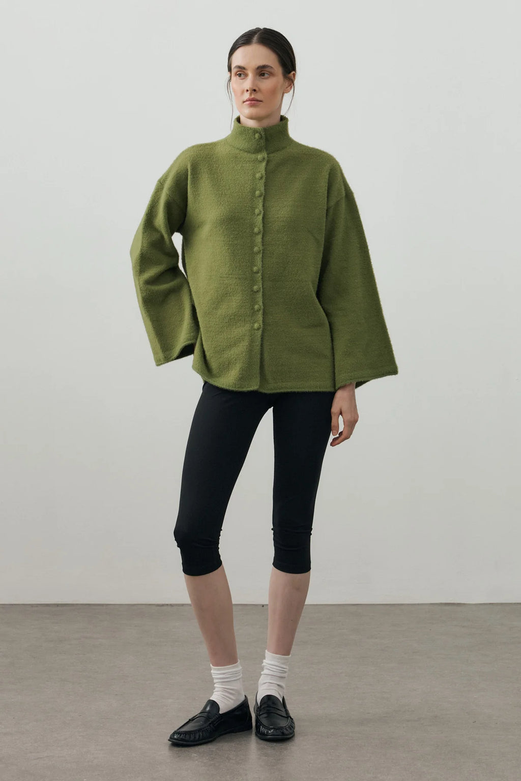 Multi-Button Soft Cardigan Moss