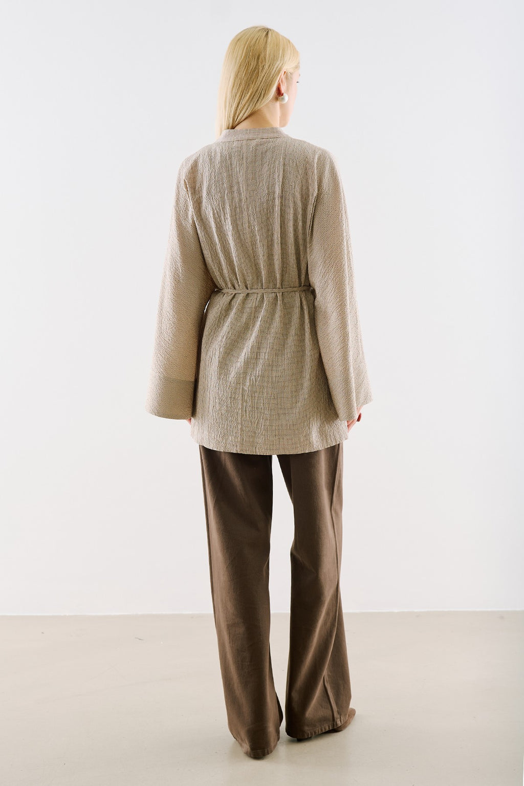 Wide-Sleeve Belted Tunic Beige