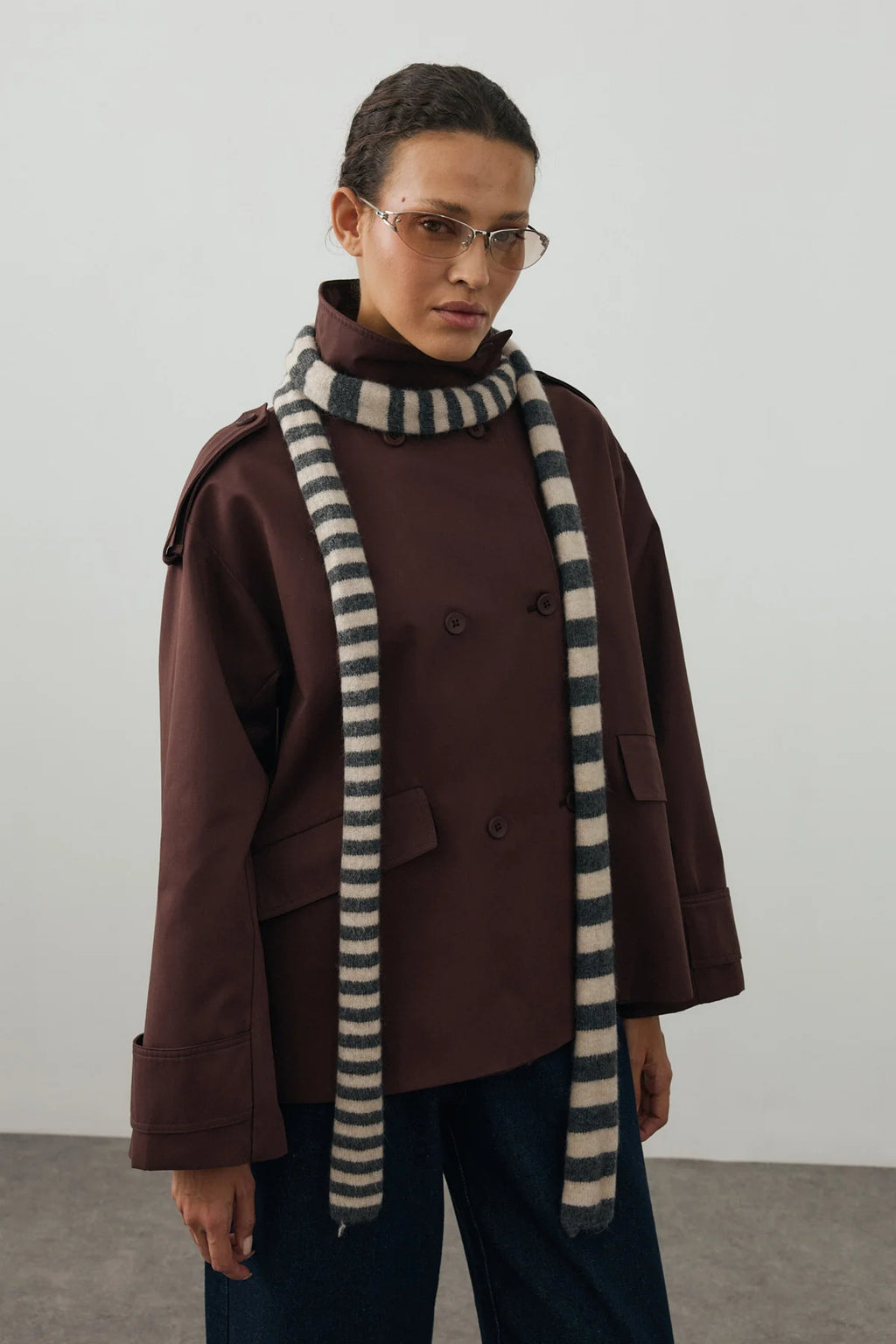 Striped Slim Scarf Anthracite