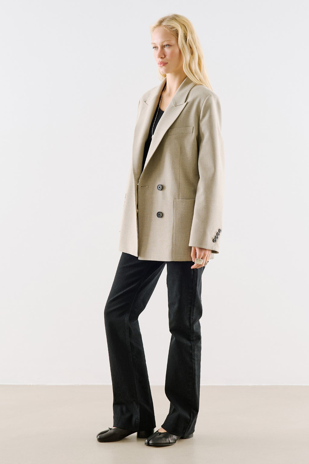 Belted Double-Breasted Pocket Blazer Jacket Stone