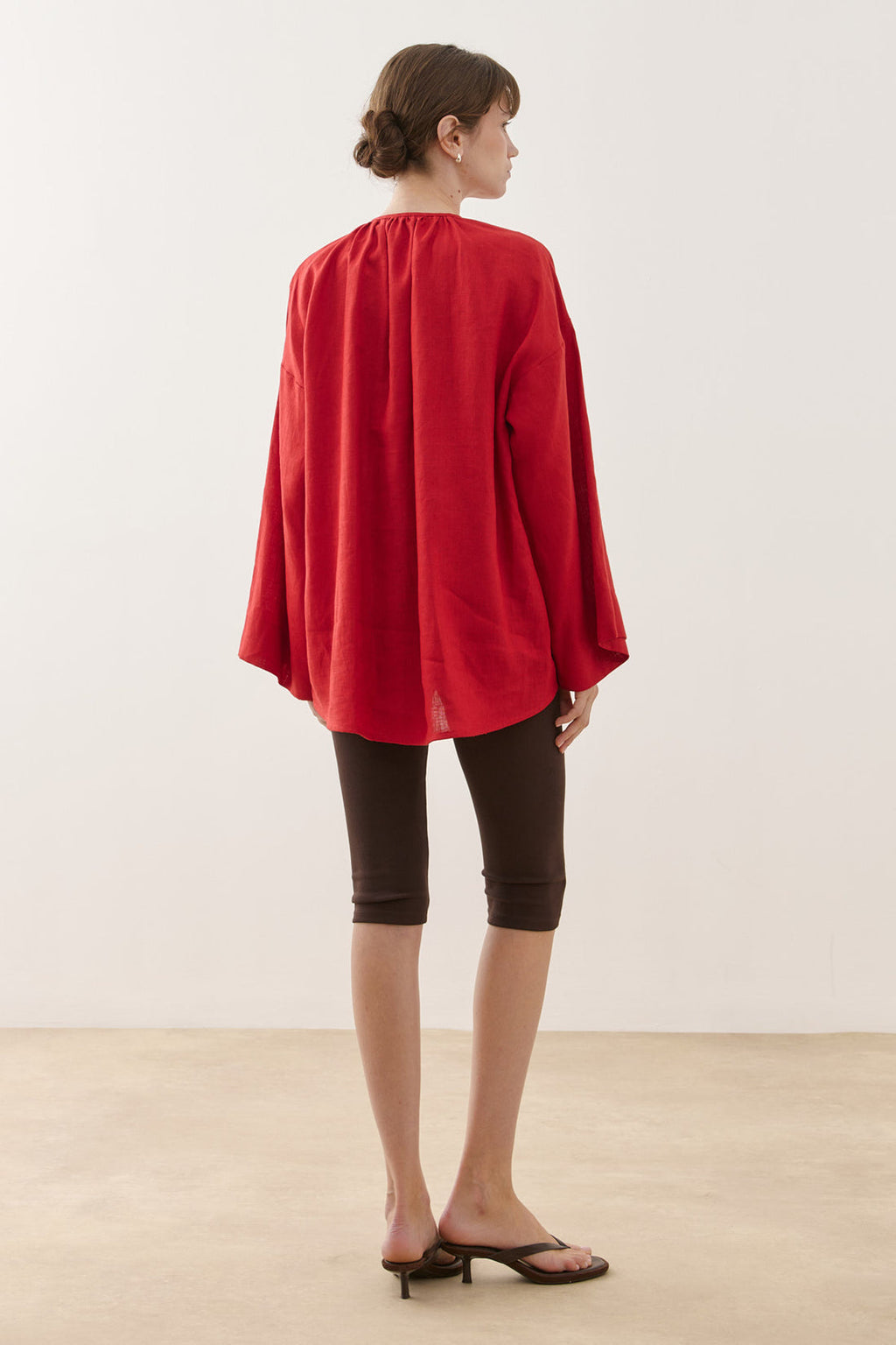 Crew Neck Linen Shirt Red