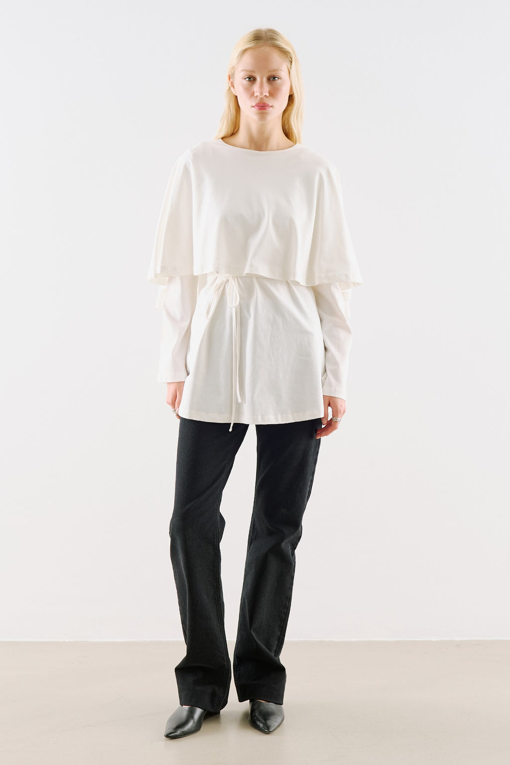 Cape-Style Belted Tunic White