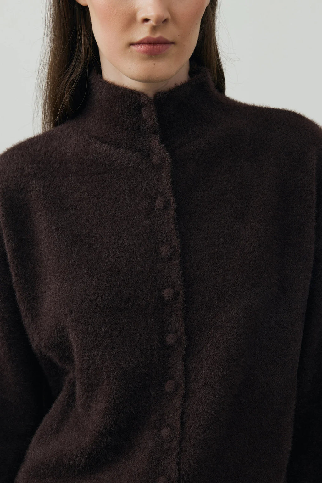 Multi-Button Soft Cardigan Dark Brown