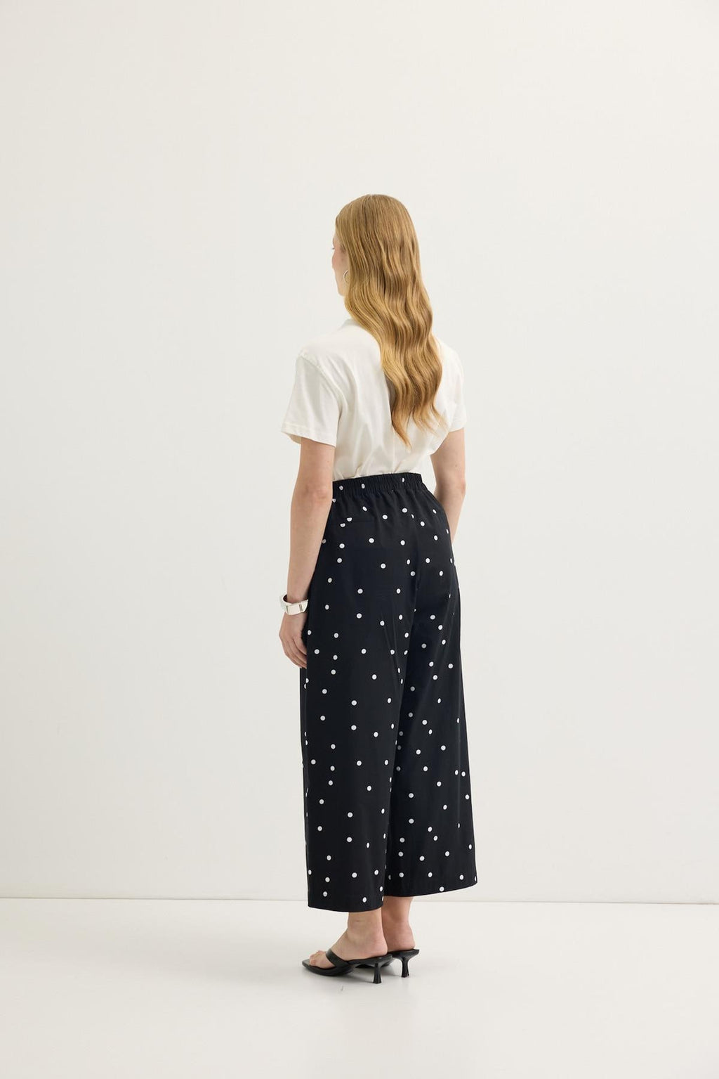 Pleated Polka Dot Patterned Trousers Black