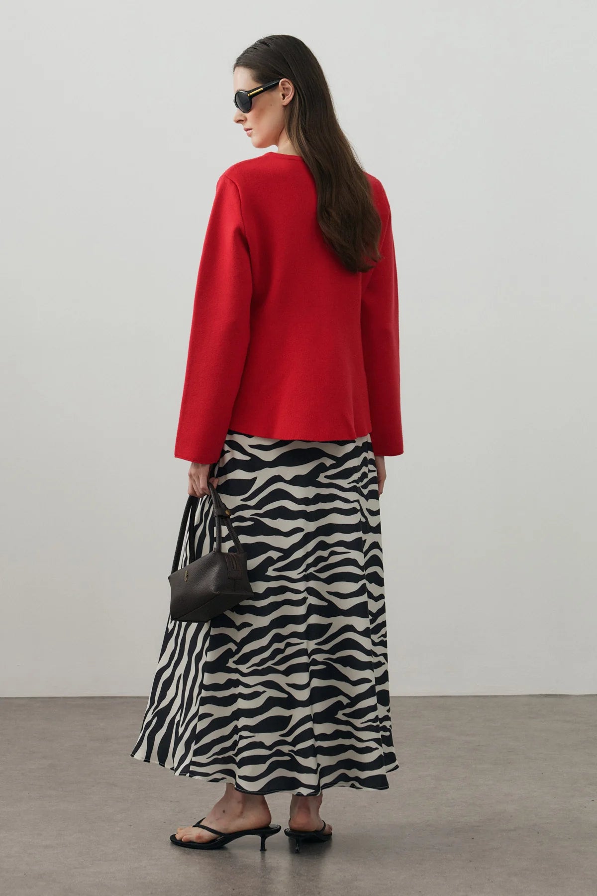 Wavy-Hem Knit Jacket Red