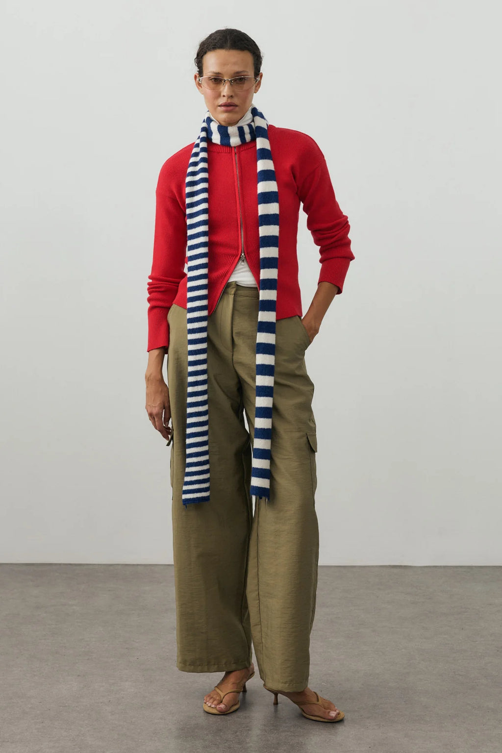Striped Slim Scarf Royal Blue And White