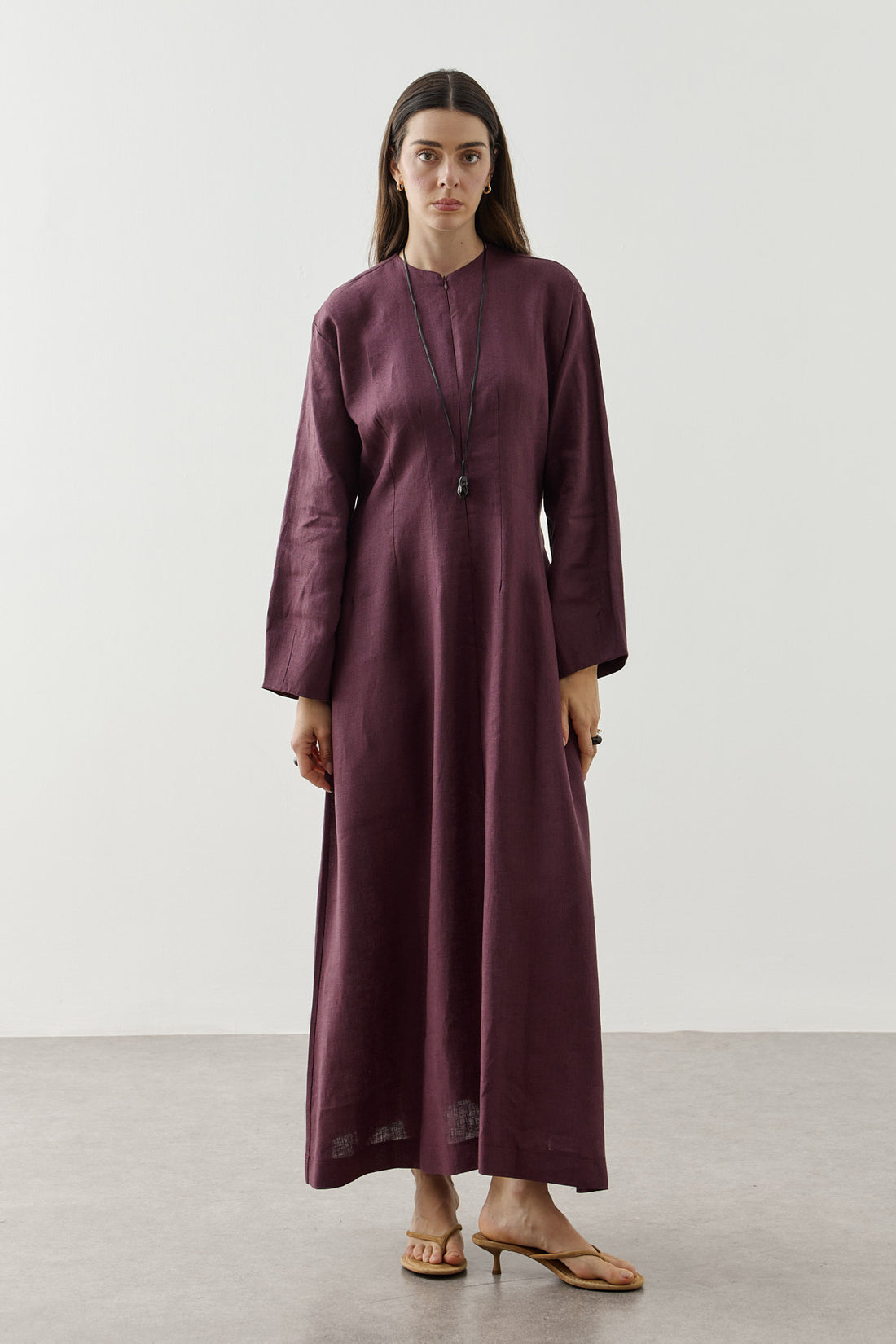 Linen Darted Zip-Up Dress Plum