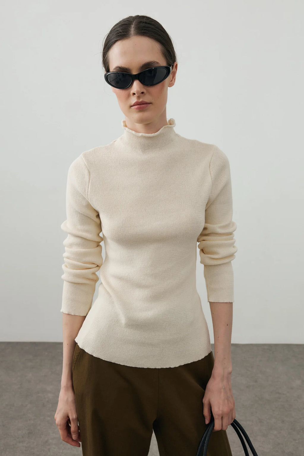 Fine-Ribbed Cotton Knit Bodysuit Cream