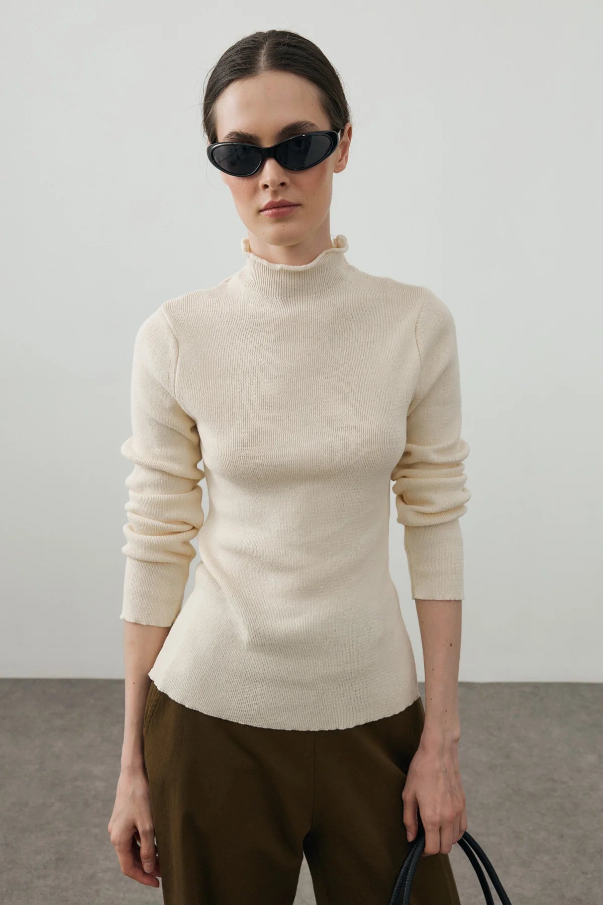 Fine-Ribbed Cotton Knit Bodysuit Cream