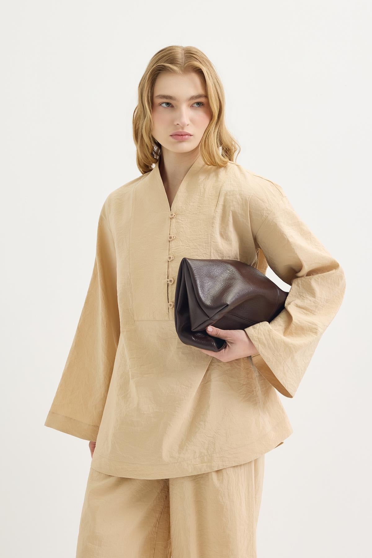 Oversized Belted Tunic & Pants Set Camel
