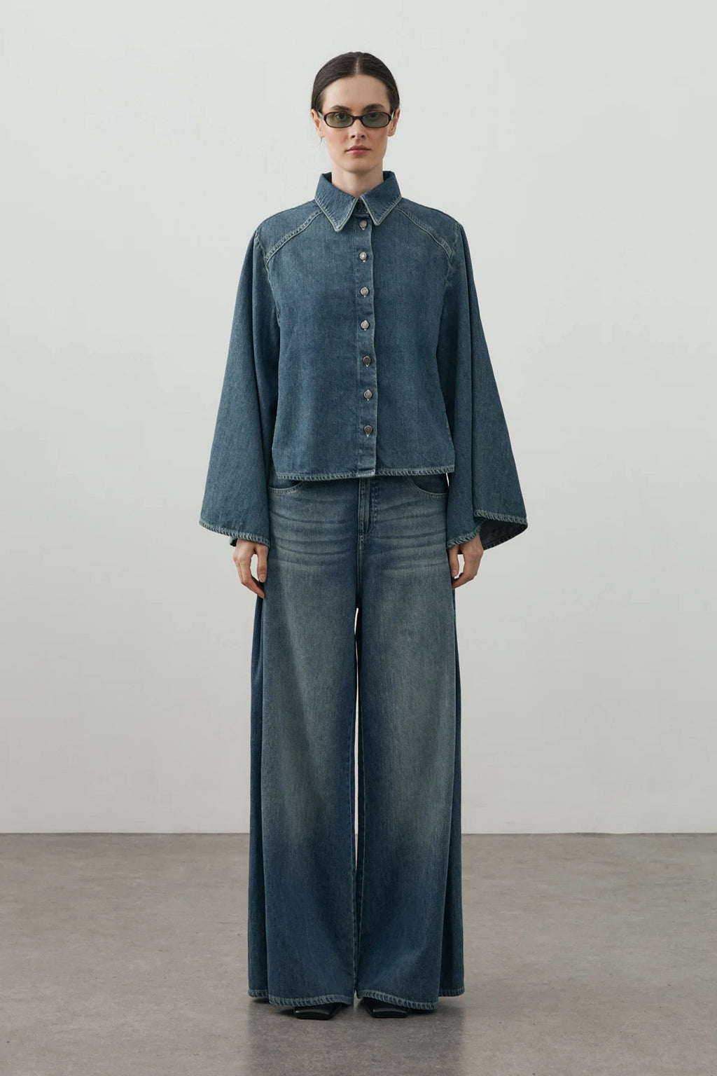 Wide-Sleeve Denim Shirt