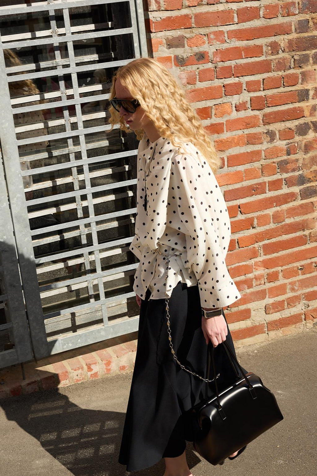 Shawl Collar Polka Dot Patterned Tunic White