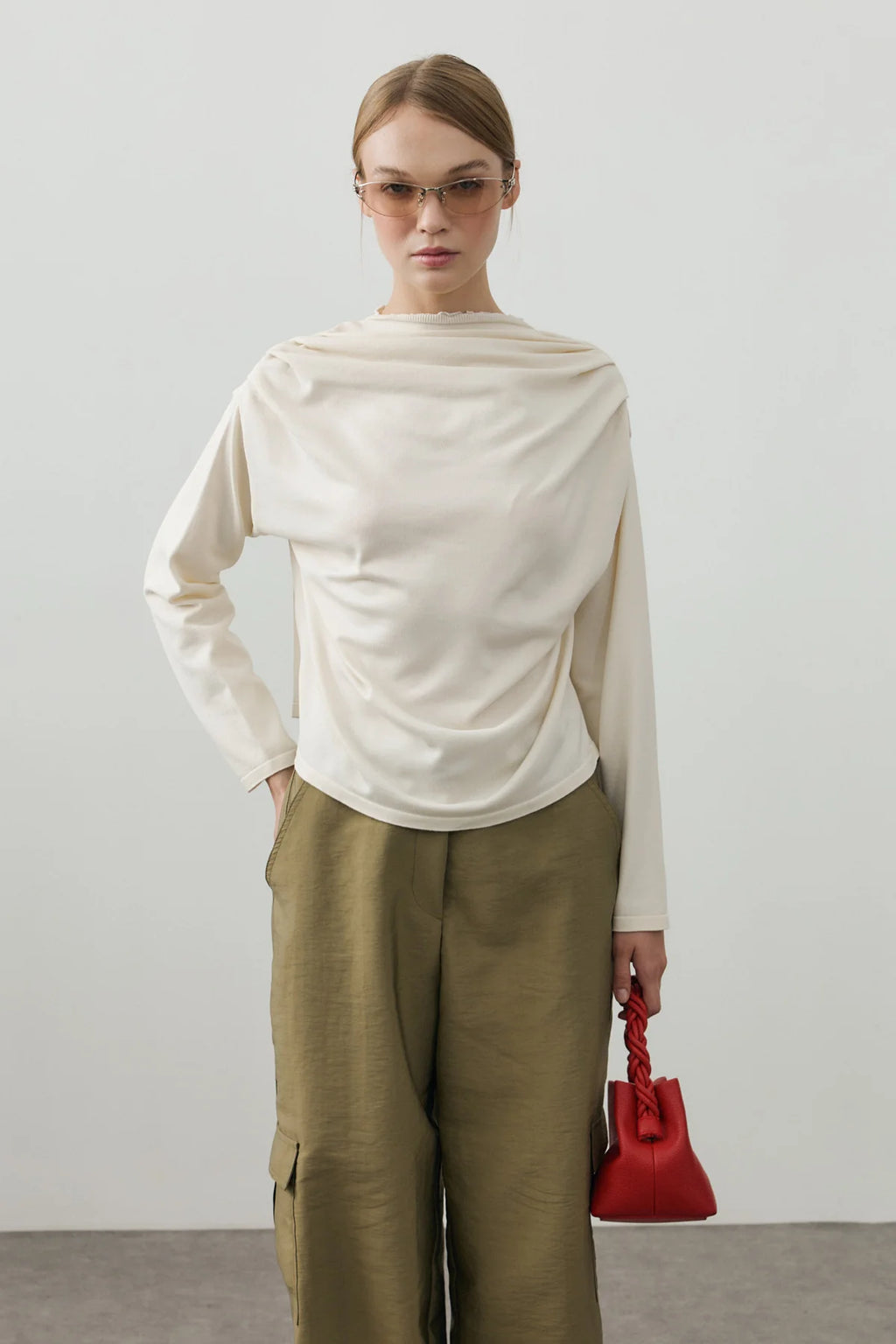 Draped Lightweight Knit Top White