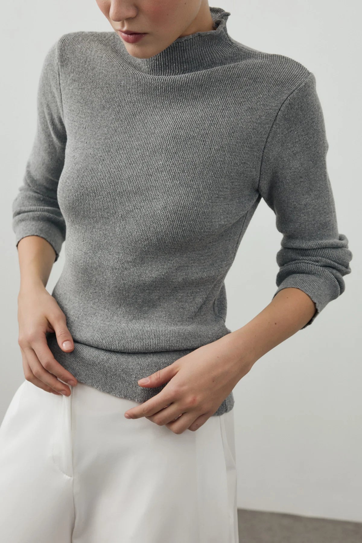Fine-Ribbed Cotton Knit Bodysuit Gray