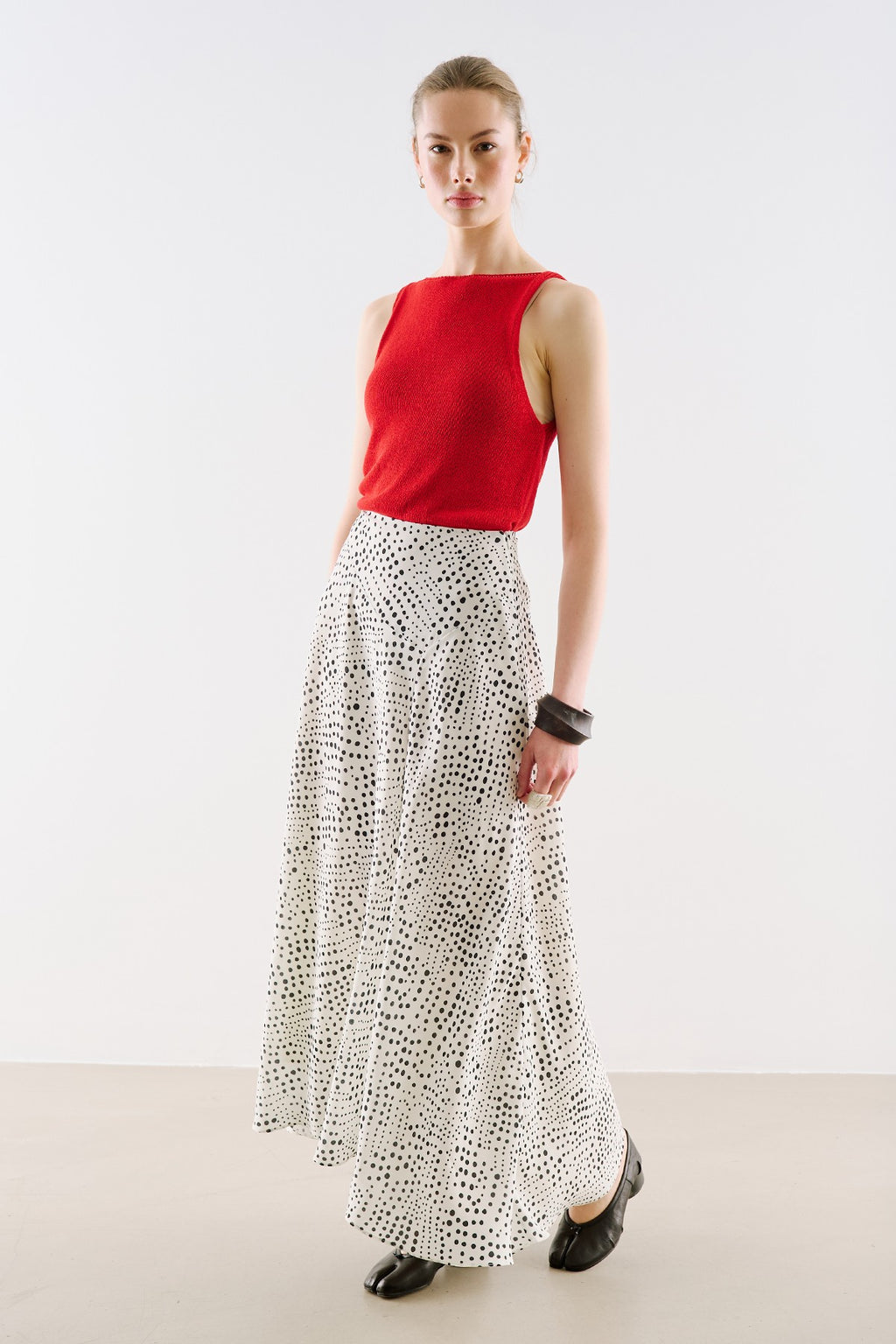 Asymmetric Long Skirt Polka Dot