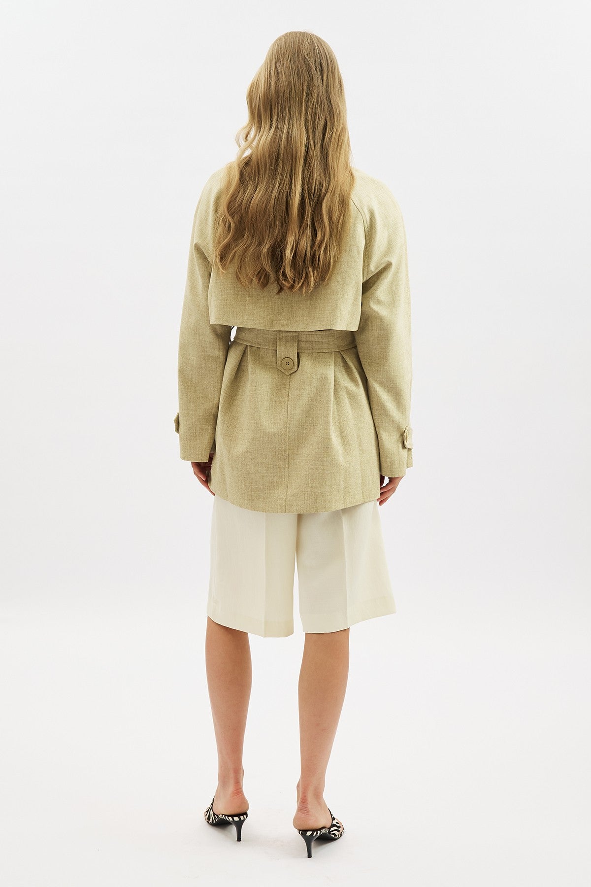 High-Neck Belted Trench Coat Milky Coffee