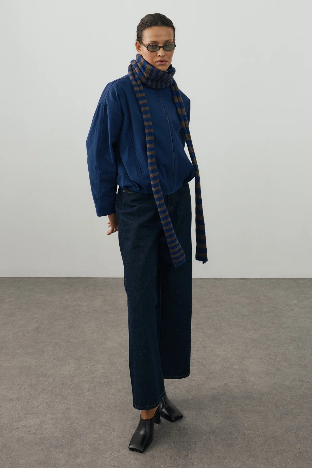 Striped Slim Scarf Royal Blue And Brownish Gray