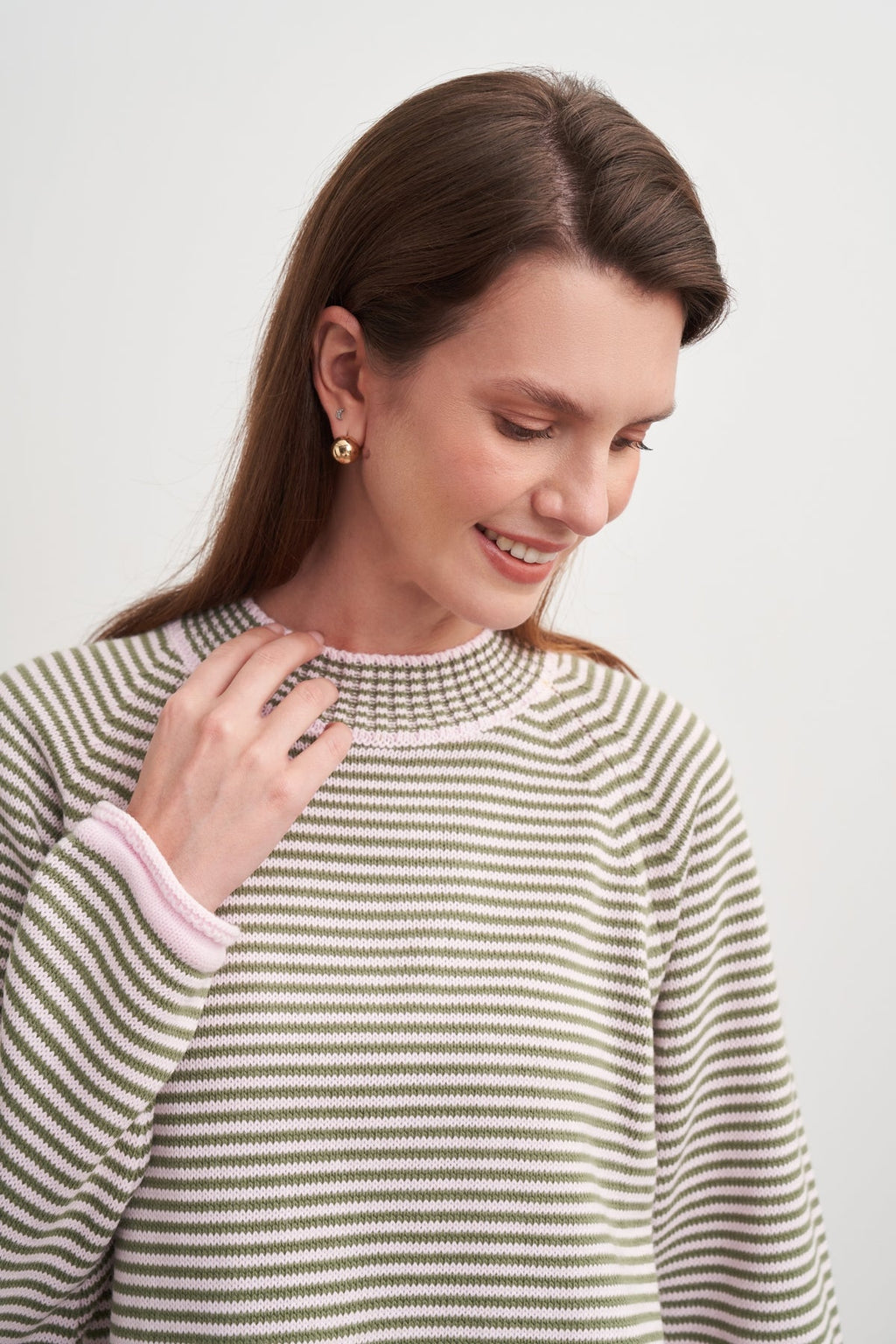 Fine-Striped Acrylic Knit Sweater Pink & Light Green