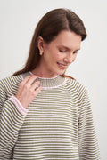 Fine-Striped Acrylic Knit Sweater Pink & Light Green