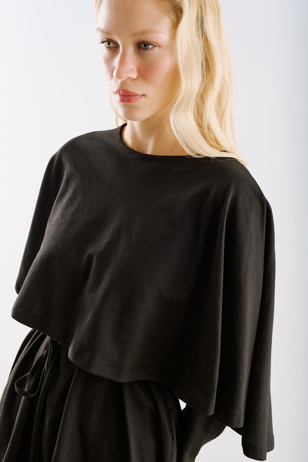 Cape-Style Belted Tunic Black