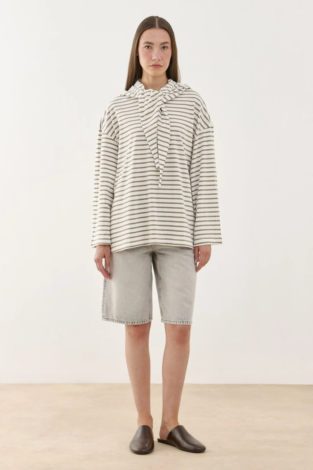 Scarf Striped Long Sleeve Cotton
T-Shirt