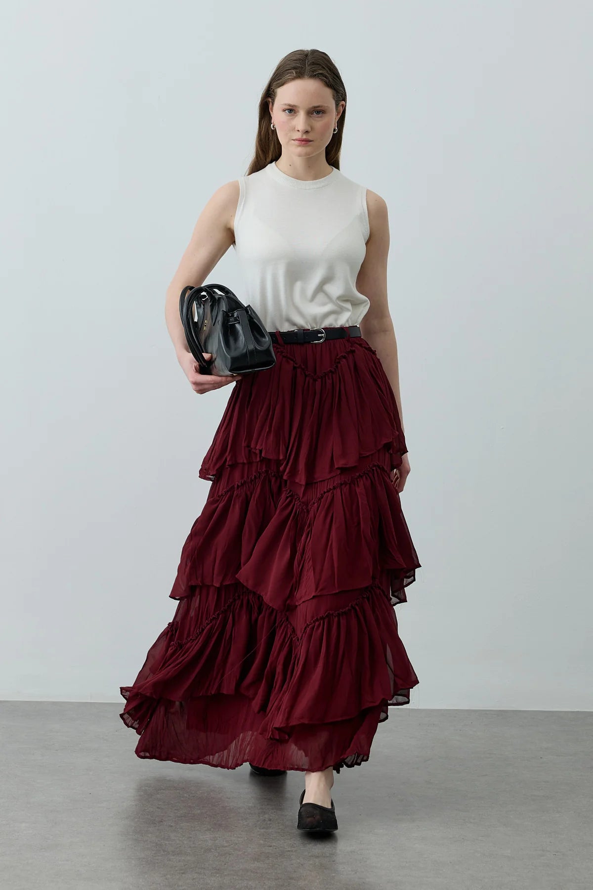 Multi-Panel Skirt Burgundy