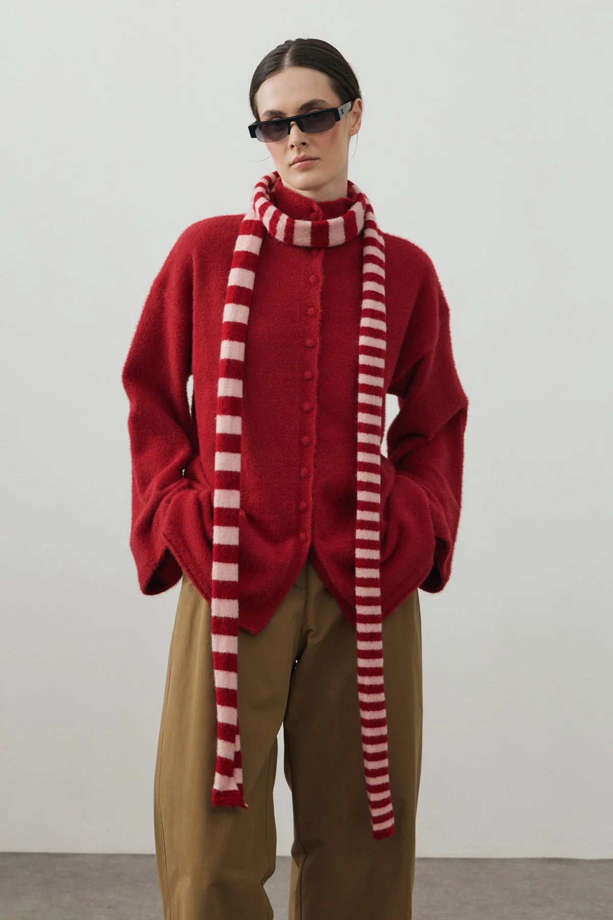 Striped Slim Scarf Pink And Red