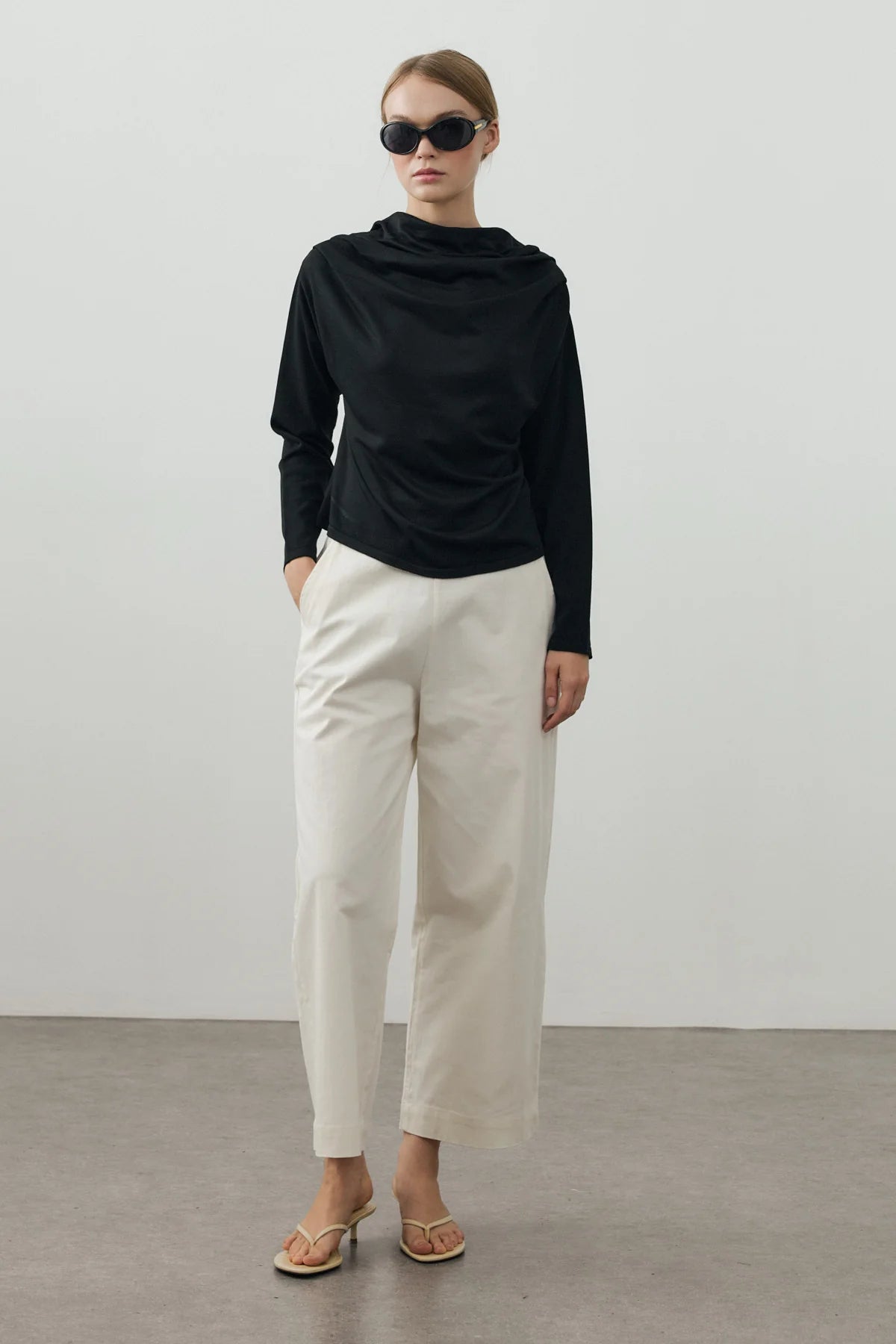 Draped Lightweight Knit Top Black