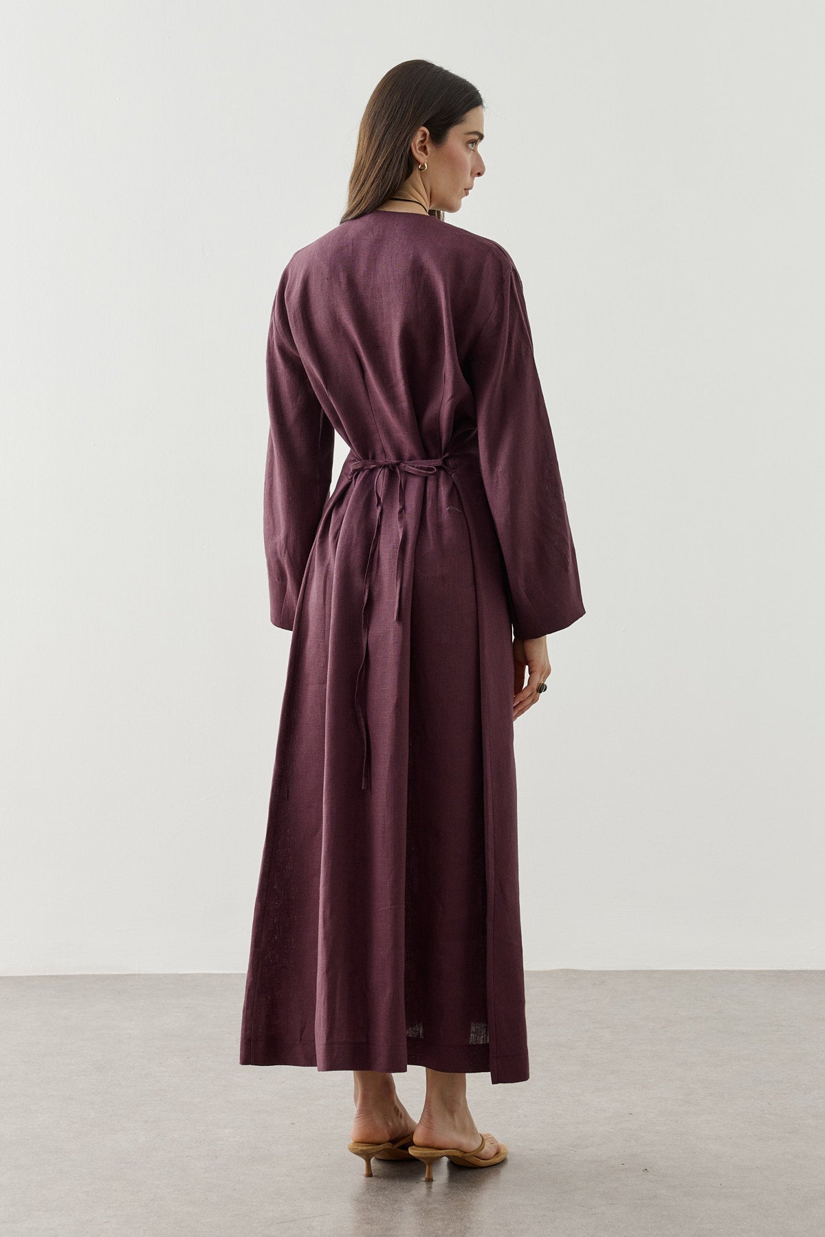 Linen Darted Zip-Up Dress Plum